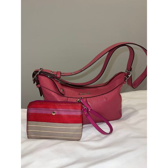 Coach Ashley Pink Leather Crossbody + Fossil Wristlet Excellent Condition F15512 - Picture 1 of 17